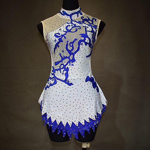 

Figure Skating Dress Women's Girls' Ice Skating Dress White Spandex High Elasticity Training Competition Skating Wear Patchwork Crystal / Rhinestone Sleeveless Ice Skating Winter Sports Figure Skating