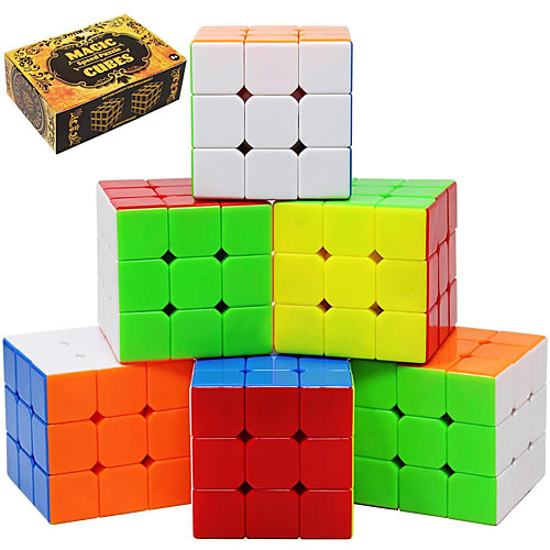 

Speed Cube Set 6 pcs Magic Cube IQ Cube 333 Speedcubing Bundle 3D Puzzle Cube Stress Reliever Puzzle Cube Stickerless Smooth Office Desk Toys Pyramid Kid's Adults Toy Gift