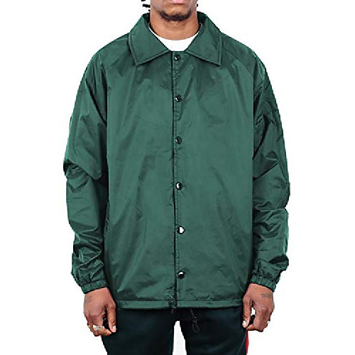 

men's coach jacket – classic windbreaker nylon water resistance relaxed fit snaps blank coat cj26 hunter green s