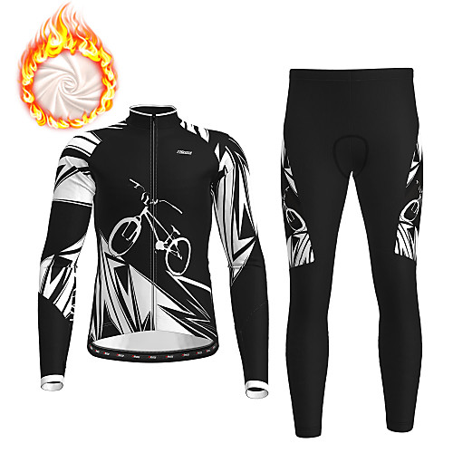 

21Grams Men's Long Sleeve Cycling Jersey with Tights Winter Fleece Polyester Black Bike Clothing Suit Fleece Lining Breathable 3D Pad Warm Quick Dry Sports Graphic Mountain Bike MTB Road Bike Cycling