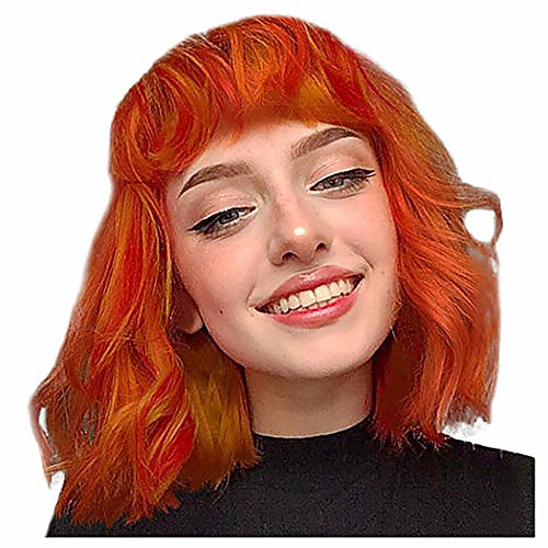 

new curly short wig for black womens girls full hair bob wigs with bangs synthetic fiber costume party wig (orange)