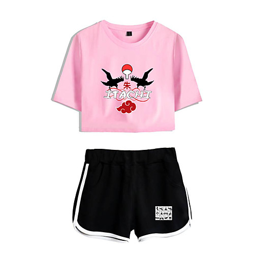 

Inspired by Naruto Cosplay Akatsuki Uchiha Itachi Outfits Crop Top Pure Cotton Print Printing Shorts For Women's