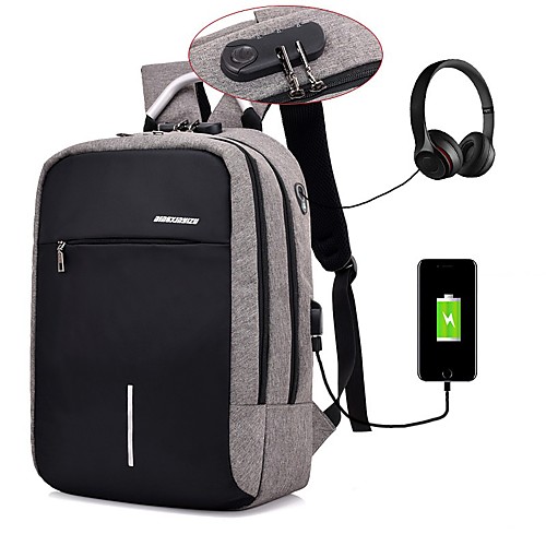 

Men's Polyester Laptop Bag School Bag Rucksack Large Capacity Waterproof Zipper Causal Outdoor Backpack Dark Grey Black Light Gray