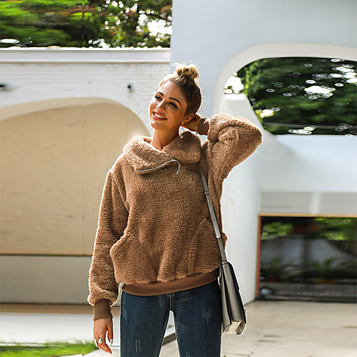 

Women's Pullover Sweatshirt Teddy Coat Solid Color Daily Casual Hoodies Sweatshirts Blushing Pink Army Green Khaki