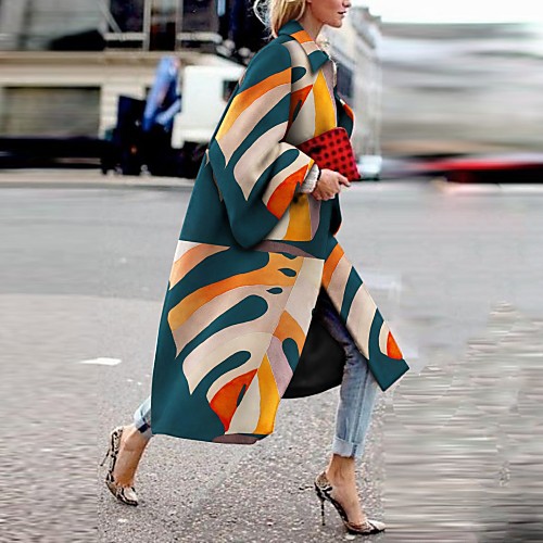 

Women's Color Block Patchwork Fall & Winter Coat Long Daily Long Sleeve Cotton Blend Coat Tops Yellow
