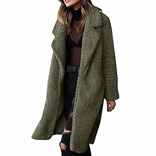 

coat outerwear,women faux fur fluffy fleece long cardigan open front warm lining trench windbreaker oversize (army green, us:18/3xl)