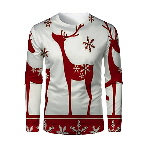 

Men's T shirt 3D Print Graphic 3D Animal Print Long Sleeve Christmas Tops Red / White