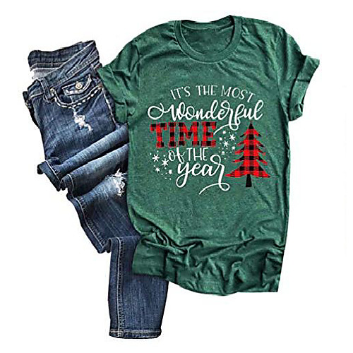 

women farm fresh christmas trees t-shirt funny letter print christmas tee tops (b-green2, s)