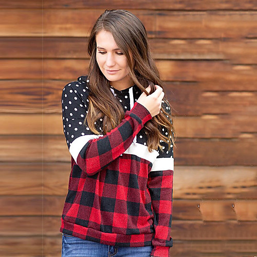 

Women's Blouse Shirt Plaid Long Sleeve Print Round Neck Tops Basic Basic Top Red