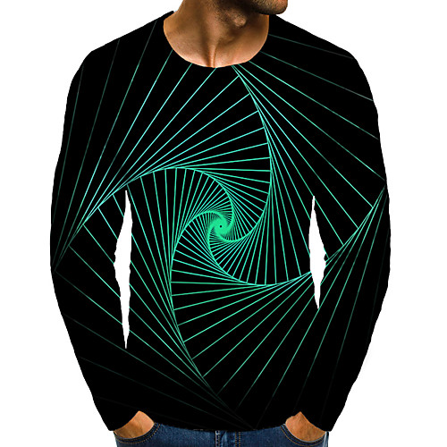 

Men's T shirt 3D Print Graphic 3D Plus Size Print Long Sleeve Daily Tops Elegant Exaggerated Green