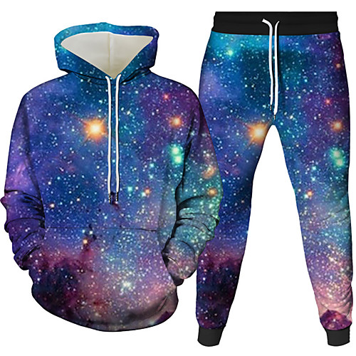 

Women's Men's 3D Hoodies Set Graphic 3D Galaxy Star Print 2 Piece Front Pocket Daily 3D Print 3D Print Casual Hoodies Sweatshirts Black Blue Yellow