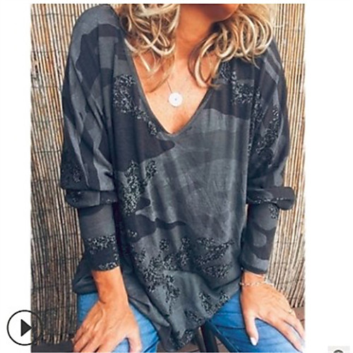 

Women's Tunic Color Block Long Sleeve V Neck Tops Basic Top Black Blue Purple