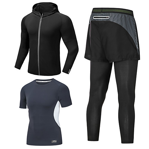 

Men's Activewear Set Athletic Athleisure Long Sleeve 3pcs Winter Front Zipper Elastane Breathable Quick Dry Moisture Wicking Fitness Gym Workout Running Active Training Sportswear Normal Outfit Set