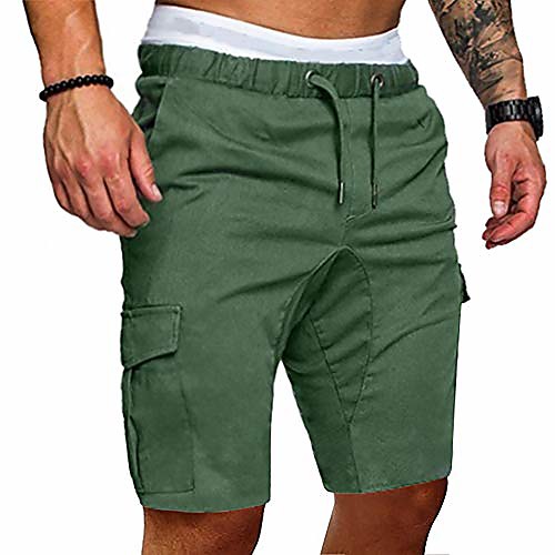 

mens fashion sports short pants - mens solid color jogger cargo pants sweatpants trousers short pants armygreen