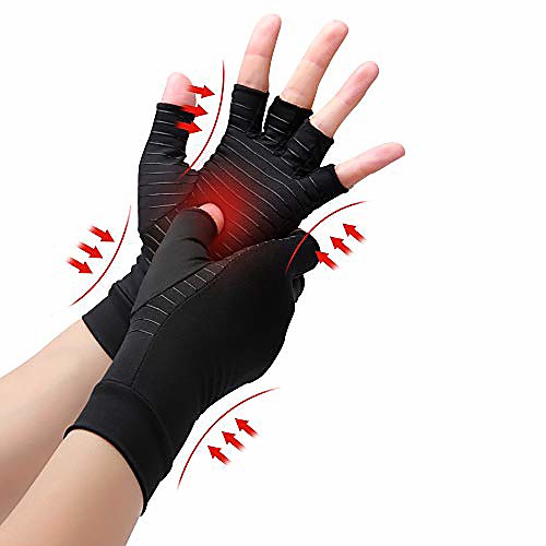 

copper compression arthritis gloves, best copper infused glove for women and men, fingerless arthritis gloves, pain relief and healing for arthritis, carpal tunnel, 1 pair, black (medium)