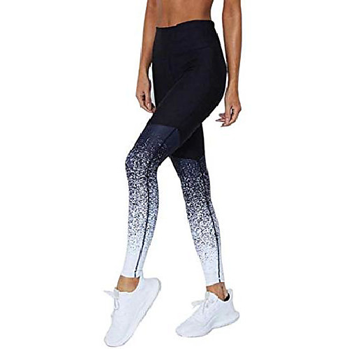 

iybuia 2018 women gradient color sports yoga workout high waist running pants fitness elastic leggings(blue,s)