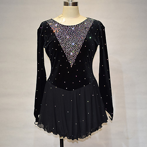 

Figure Skating Dress Women's Girls' Ice Skating Dress Black Spandex High Elasticity Training Competition Skating Wear Solid Color Crystal / Rhinestone Long Sleeve Ice Skating Winter Sports Figure