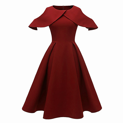 

Women's A Line Dress Knee Length Dress Blue Wine Short Sleeve Solid Color Zipper Patchwork Summer Round Neck Hot Sexy 2021 S M L XL XXL