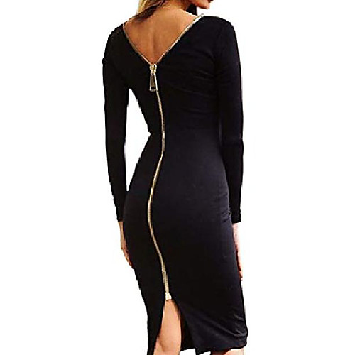 

women long sleeve bodycon zipper back pencil dress black xl