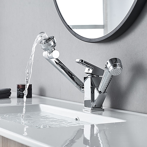 

Bathroom Sink Faucet - Rotatable / Pull out / Pullout Spray Electroplated Centerset Single Handle One HoleBath Taps