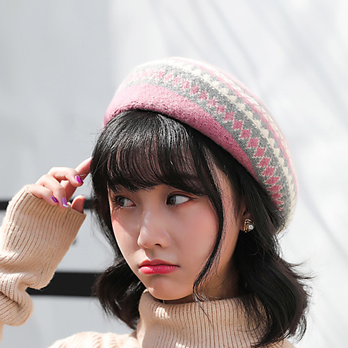 

Women's Hiking Cap Beanie Hat 1 PCS Winter Outdoor Windproof Warm Soft Thick Skull Cap Beanie Patchwork Polyester Taffeta Navy Wine Red Pink for Fishing Climbing Running