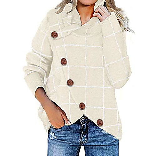 

womens plaid turtleneck knit sweater long sleeve button wrap pullover tops