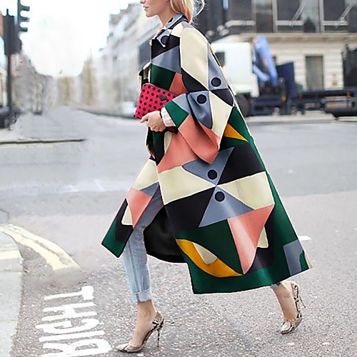 

Women's Color Block Patchwork Fall & Winter Coat Long Daily Long Sleeve Cotton Blend Coat Tops Rainbow