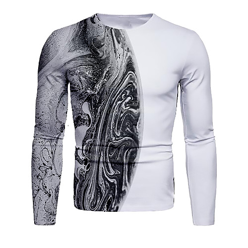 

Men's T shirt 3D Print Graphic Abstract 3D Print Long Sleeve Daily Tops Black / White