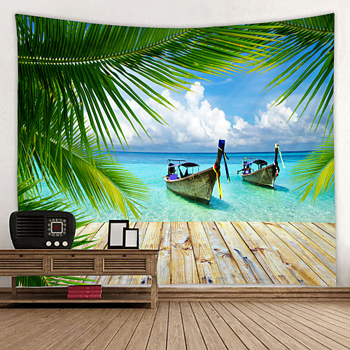 

Wooden Board Boat The Sea Digital Printed Tapestry Classic Theme Wall Decor 100% Polyester Contemporary Wall Art Wall Tapestries Decoration