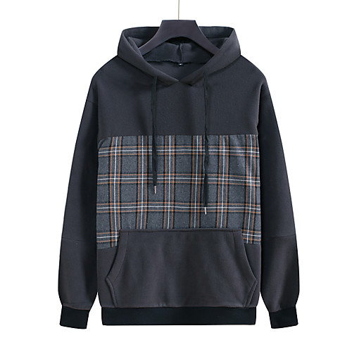 

Men's Pullover Hoodie Sweatshirt Plaid Hooded Daily Casual Hoodies Sweatshirts Long Sleeve Dark Gray