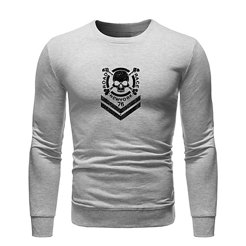 

Men's Pullover Sweatshirt Skull Round Neck Basic Hoodies Sweatshirts Long Sleeve Wine Light gray