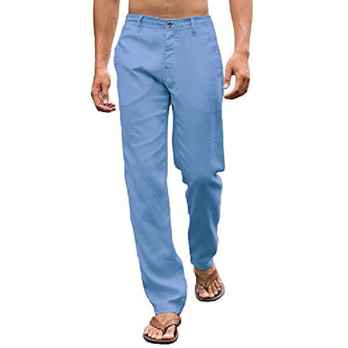

but& #39;s casual linen pants drawstring elastic lightweight open bottom straight fit loose beach trousers blue