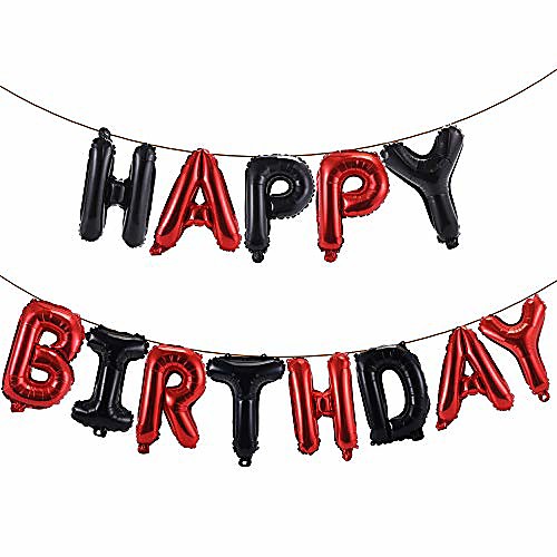 

happy birthday balloons banner 16 inch hanging birthday balloons 3d silver foil letter balloons for kids and adults birthday party decorations supplies (red black)