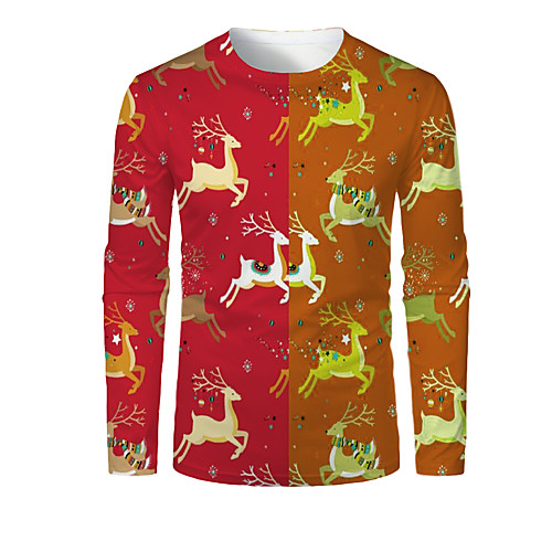

Men's T shirt 3D Print Graphic 3D Animal Print Long Sleeve Christmas Tops Red