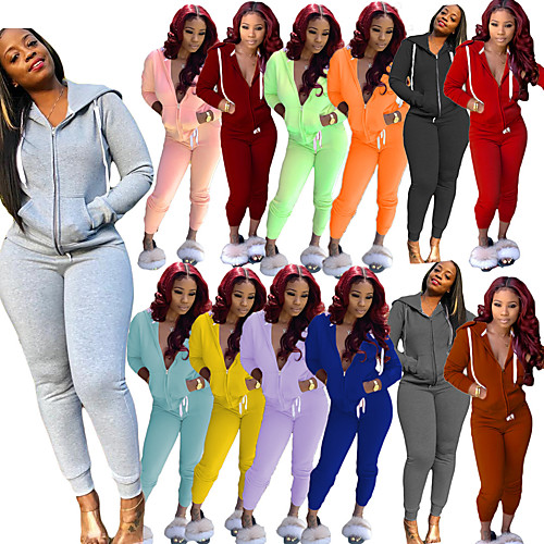 

Women's 2 Piece Full Zip Tracksuit Sweatsuit Street Casual Long Sleeve 2pcs Winter Thermal Warm Breathable Soft Fitness Gym Workout Running Jogging Training Sportswear Solid Colored Normal Athletic