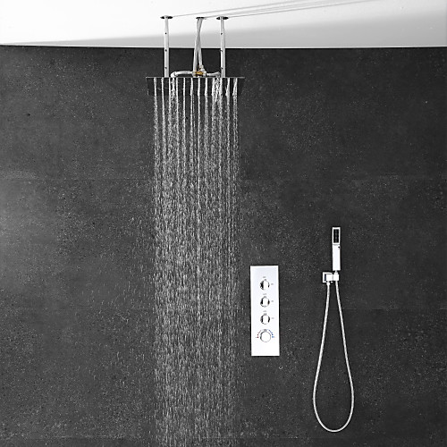 

Shower Faucet / Rainfall Shower Head System Set - Handshower Included Rainfall Shower Multi Spray Shower Contemporary Electroplated Ceiling Mounted Ceramic Valve Bath Shower Mixer Taps