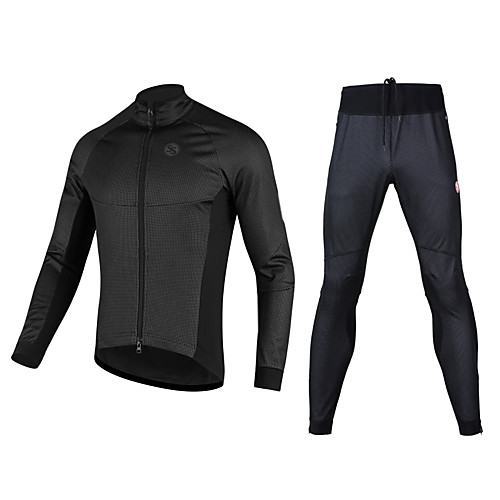 

Women's Men's Long Sleeve Cycling Jersey with Tights Winter Fleece Black Green Solid Color Bike Thermal Warm Fleece Lining Breathable Quick Dry Sports Solid Color Mountain Bike MTB Road Bike Cycling