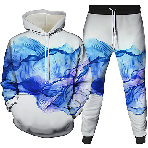 

Women's Men's 3D Hoodies Set Graphic Abstract 3D 2 Piece Front Pocket Daily 3D Print 3D Print Casual Hoodies Sweatshirts Black Blue Purple