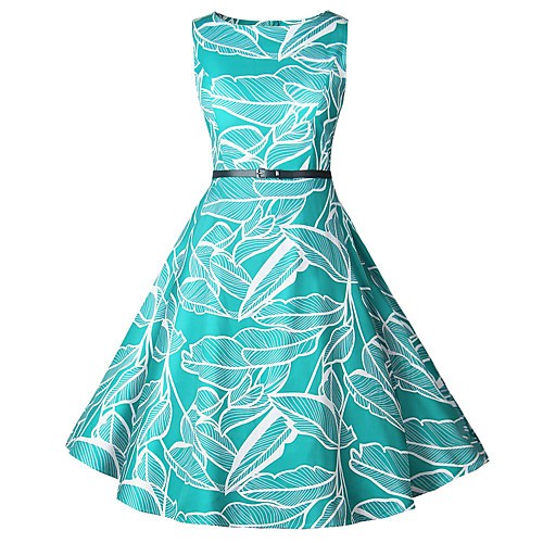 

Women's A Line Dress Knee Length Dress Green Sleeveless Print Print Fall Summer Round Neck Elegant Vintage 2021 S M L XL XXL
