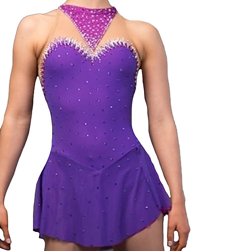 

Figure Skating Dress Women's Girls' Ice Skating Dress Purple Patchwork Spandex High Elasticity Training Competition Skating Wear Patchwork Crystal / Rhinestone Sleeveless Ice Skating Figure Skating