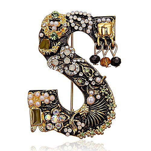 

crystal pearl initial brooch gold plated enamel colorful letter alphabet breastpin pin jewelry for gifts (s)