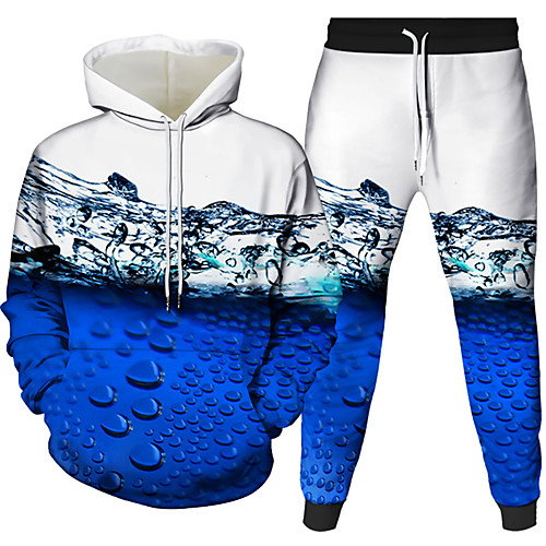 

Men's 3D Hoodies Set Graphic 3D 2 Piece Daily 3D Print Casual Hoodies Sweatshirts White Black Blue