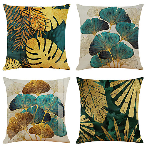 

Set of 4 Throw Pillow Cases Open Branches and Loose Leaves Faux Linen Square Decorative Throw Pillow Cases Sofa Cushion Covers Outdoor Cushion for Sofa Couch Bed Chair Golden