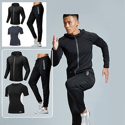 

Men's Activewear Set Athletic Athleisure Long Sleeve 3pcs Winter Elastane Breathable Quick Dry Moisture Wicking Fitness Running Active Training Jogging Sportswear Solid Colored Normal Outfit Set