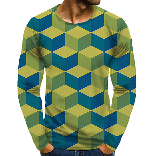 

Men's T shirt 3D Print Graphic 3D Plus Size Print Long Sleeve Daily Tops Elegant Exaggerated Green