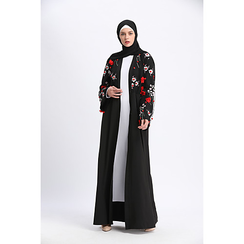 

Arabian Adults' Women's Abaya Arabian Dress Muslim Dress For Party Halloween Polyester Embroidered Flower Halloween Carnival Masquerade Dress