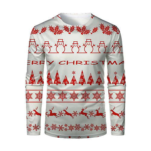 

Men's T shirt 3D Print Plaid Graphic 3D Print Long Sleeve Christmas Tops Red