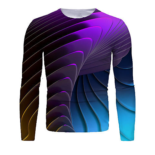 

Men's T shirt 3D Print Graphic Abstract 3D Print Long Sleeve Daily Tops Purple