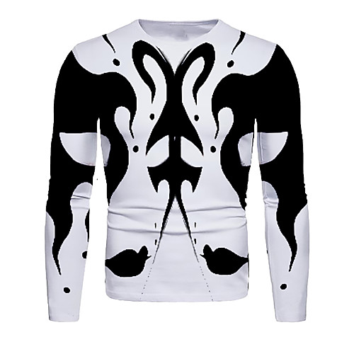 

Men's T shirt 3D Print Graphic 3D Print Long Sleeve Halloween Tops Black / White