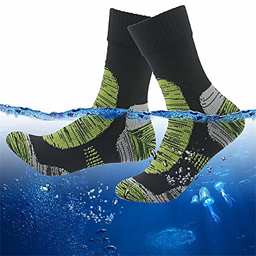 

100% waterproof socks, men's women's coolmax moisture wicking sports cushioned thermal hiker winter crew socks 1 pair black&green small